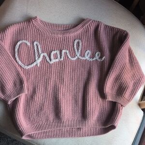 CHARLEE Hand Embroidered Name Pink Sweater